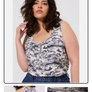 Torrid Challis Henley Pocket Sleeveless Tank- Jungle Toile
